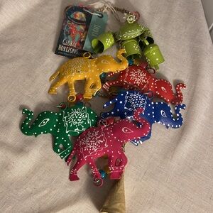 India painted Elephant figurine mobile hanging wind chime Global Horizons boho